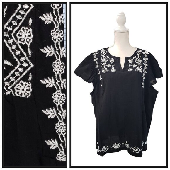 Jennifer & Grace Tops - Jennifer & Grace Black Embroidered Boho Top Size 3X NWT